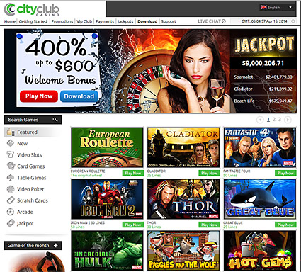 City Club Online Casino Home Page